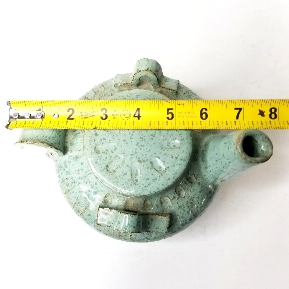 Rare Unique Vintage Art Pottery Green TeaPot , Artist Signed 12/25/75
